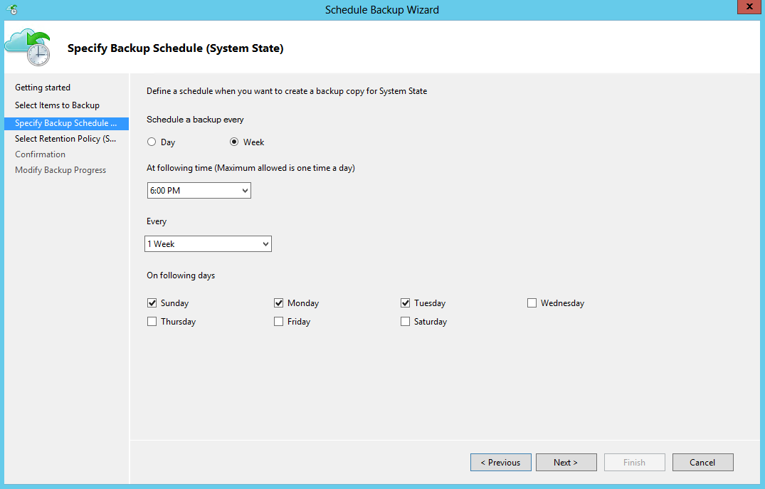 Screenshot of the System State backup user interface.
