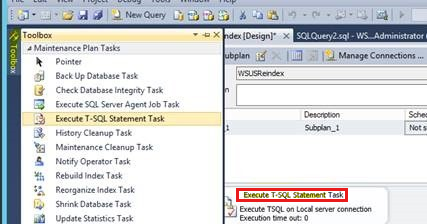 Screenshot of the Execute T-SQL Statement Task option.