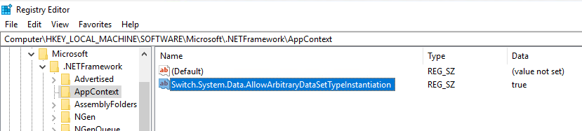 Screenshot of the AppContext registry key in Registry Editor.