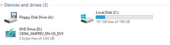 Screenshot of Windows 7 Disk Size in Windows Explorer.