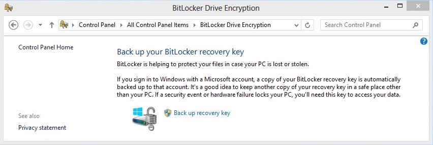 Screenshot of the BitLocker Drive Encryption page, which shows BitLocker is helping to protect your files.