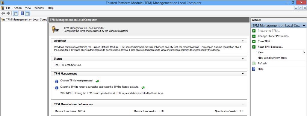 Screenshot of the Trusted Platform Module (TPM) Management on Local Computer window.