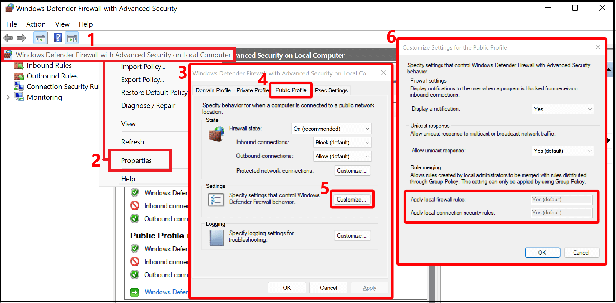 Windows Firewall settings screenshot