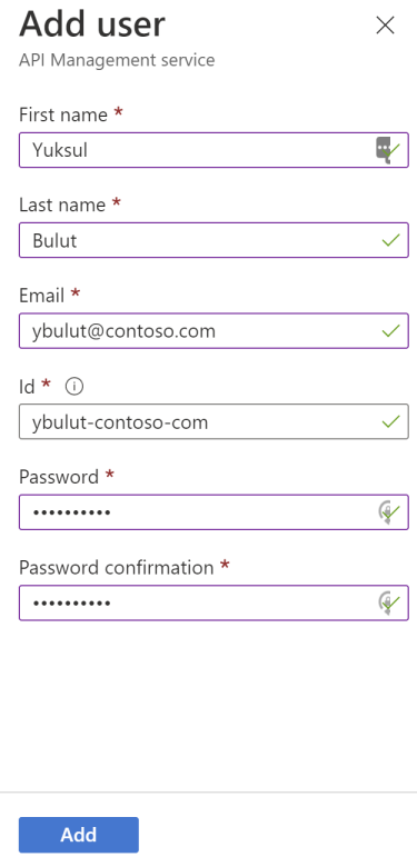 Screenshot showing how to add a user in the Azure portal.
