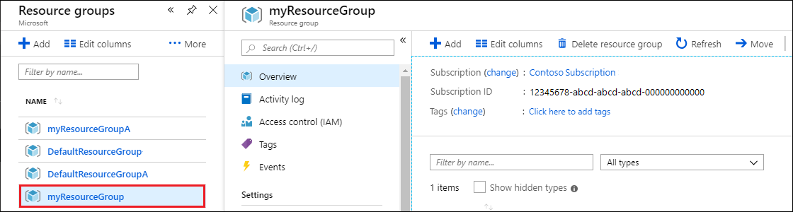 Select the resource group to delete