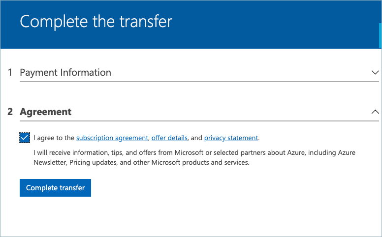 Screenshot showing the second subscription transfer web page.
