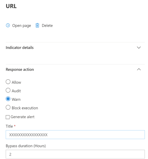 Network protection SmartScreen block configuration ULR and IP form.