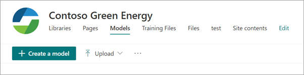Screenshot of the Models library showing the Create a model button.