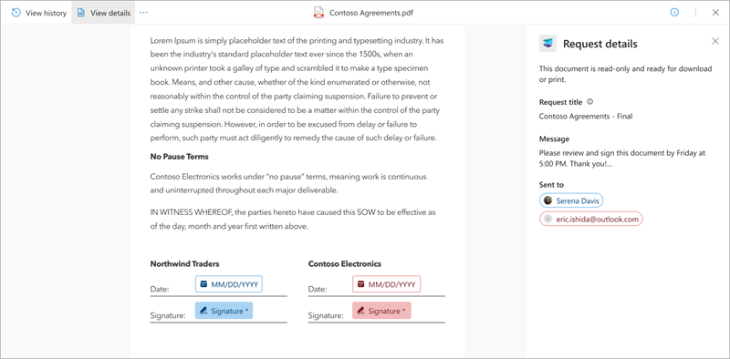 Screenshot of the View details tab and the Request details panel.