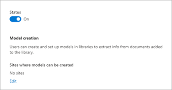 Screenshot of a Structured and freeform document processing panel showing the Status toggle.