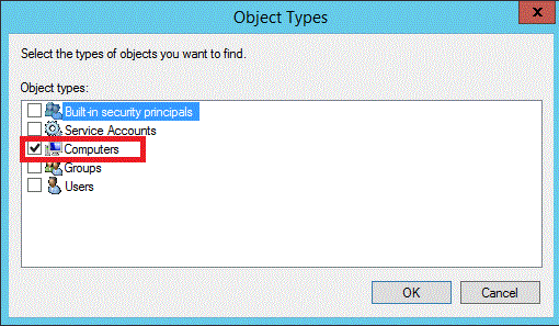 Screenshot that highlights the Computers check box.