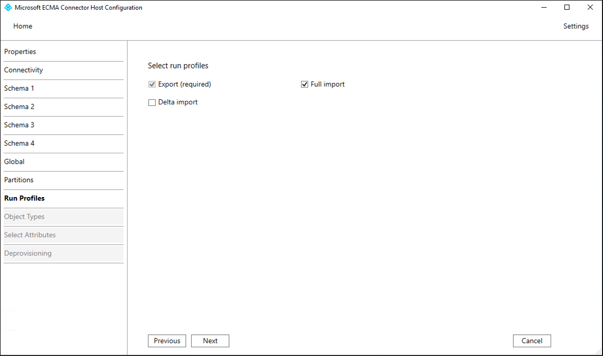 Screenshot that shows the Run Profiles page.