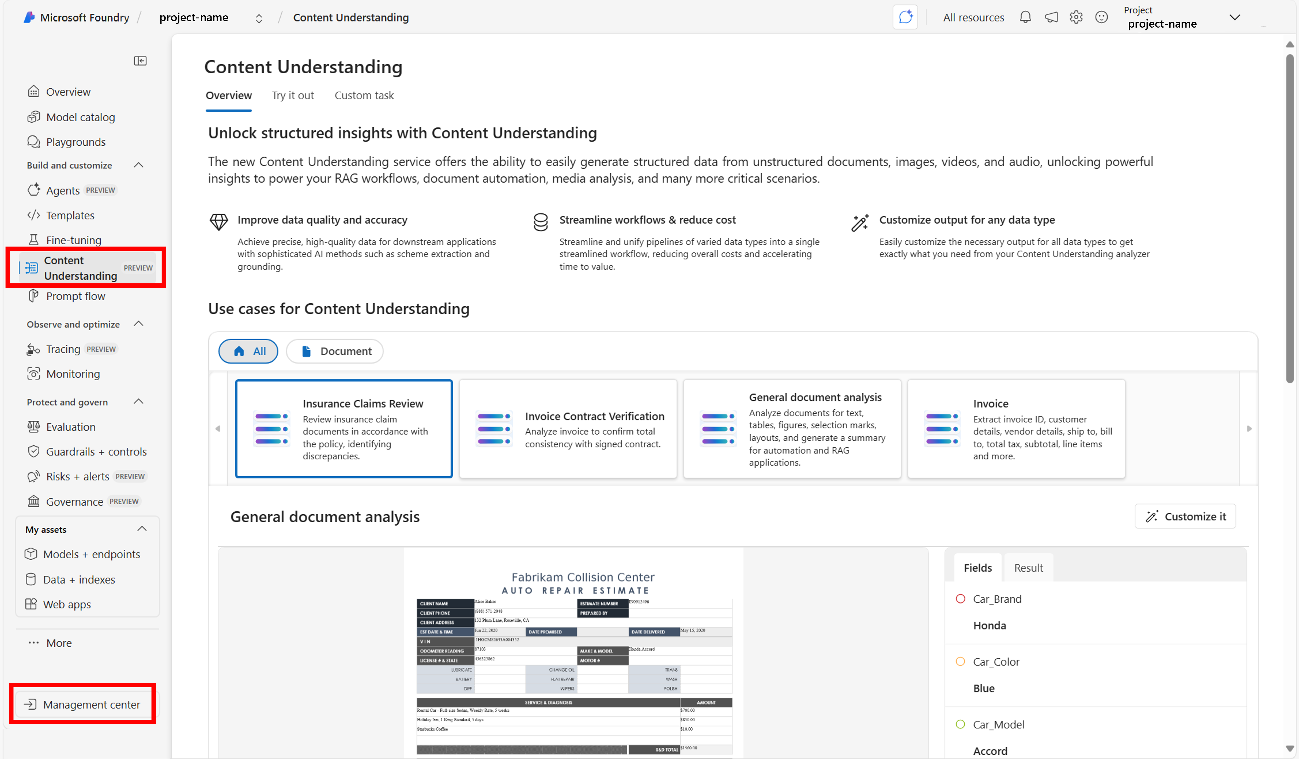 Screenshot of where to find management center.