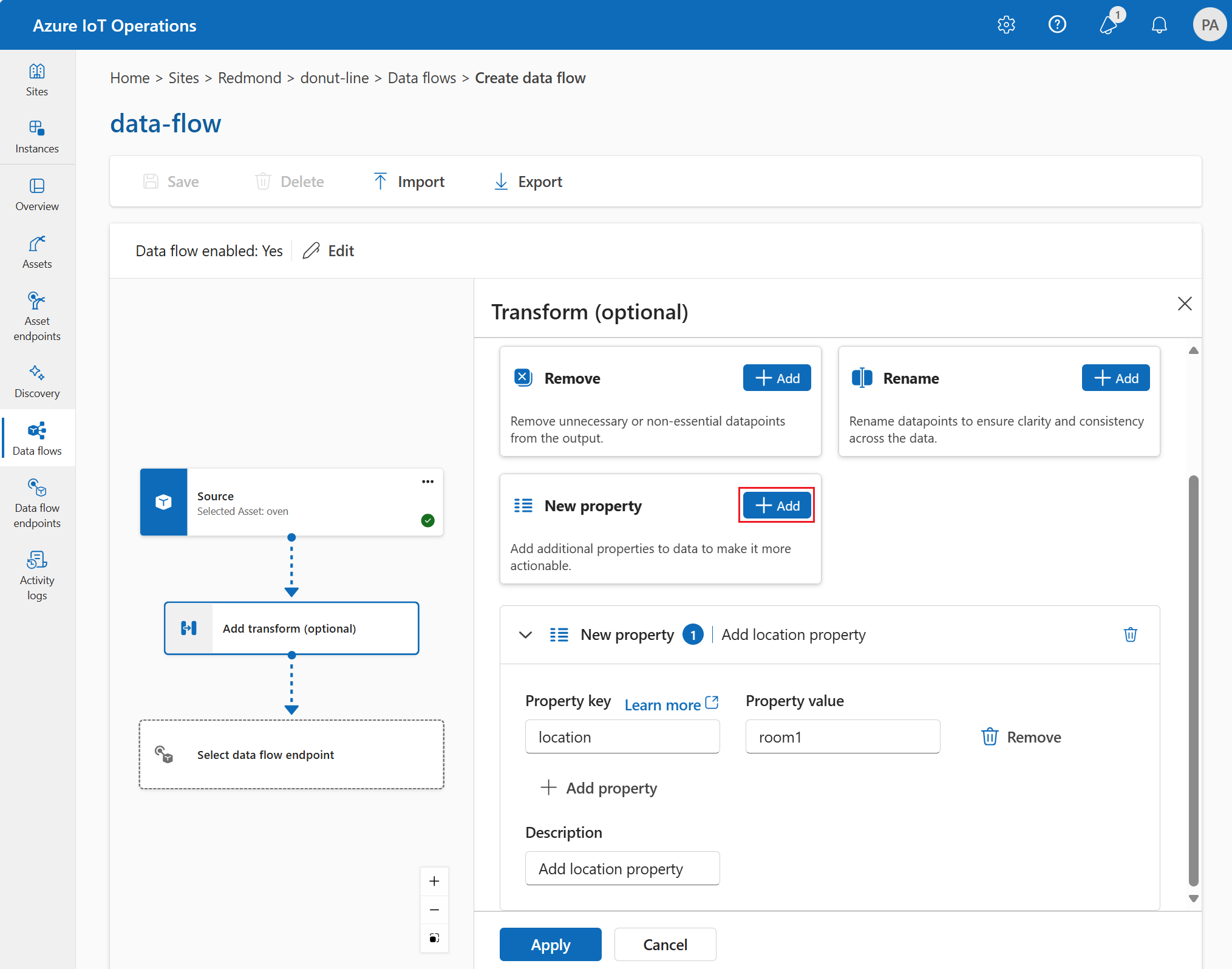 Screenshot using operations experience to add a new property.