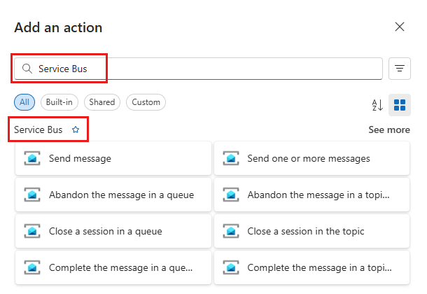 Screenshot that shows the selection of Service Bus.