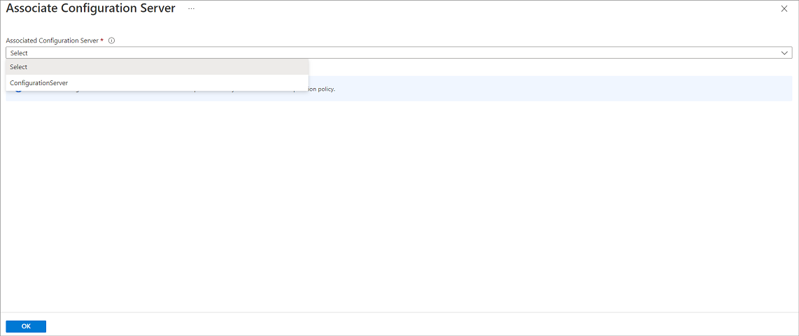 Screenshot that shows configuration server selection.
