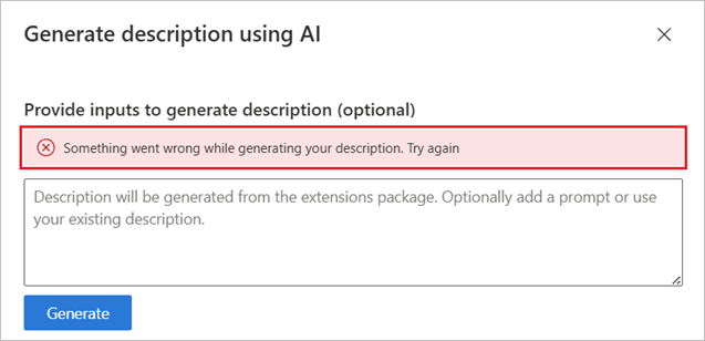 The Provide inputs text box with an error message