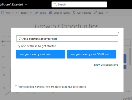 Screenshot of the Q&A Explorer window displayed on top of the report page.