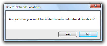 screen shot of delete network locations dialog box