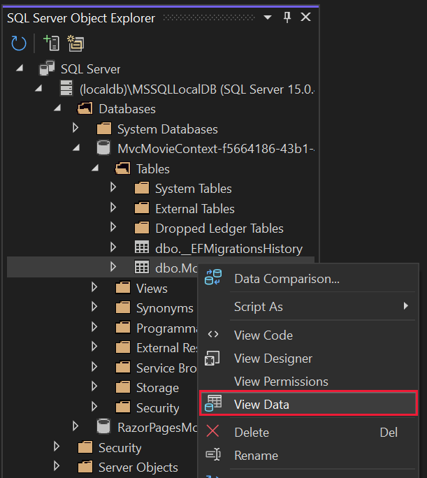 Right-click on the Movie table > View Data.