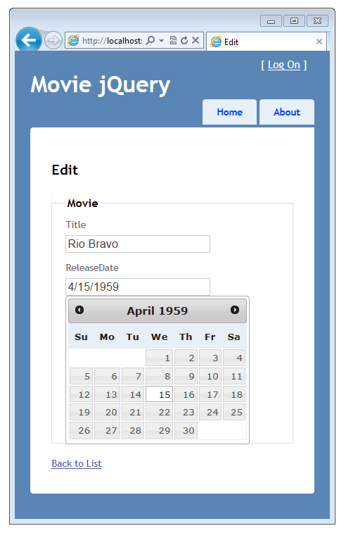 Image of release date field with date picker