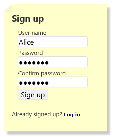 Screenshot that shows the Sign up screen.