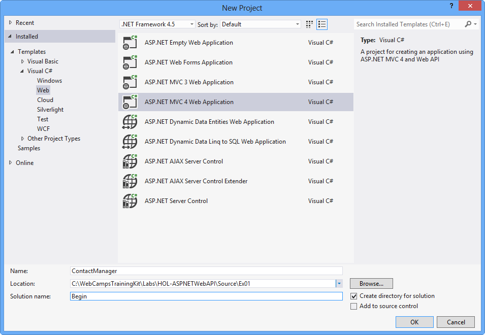 Creating a new ASP.NET MVC 4.0 Web Application Project