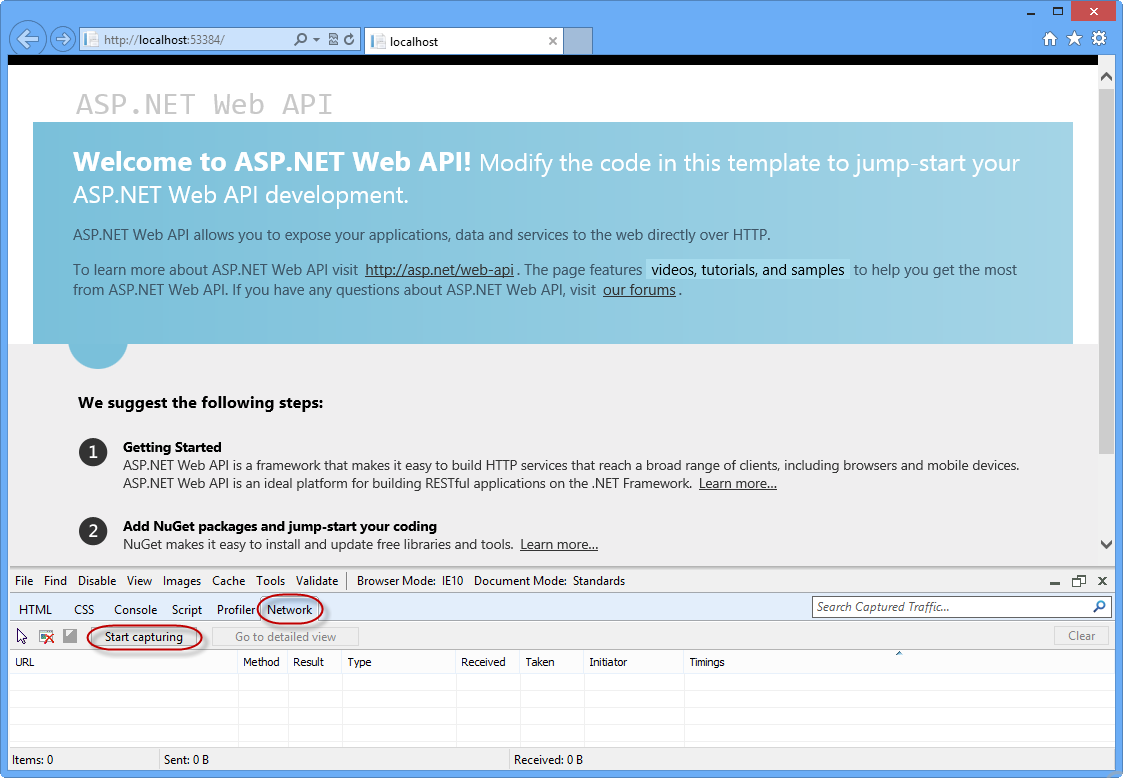 Opening the network tab and initiating network capture