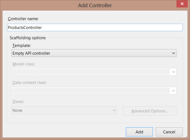 Screenshot of the add controller dialogue box.