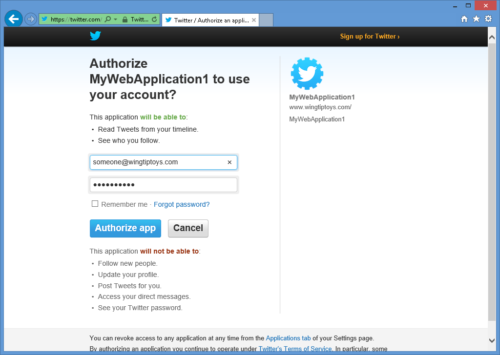 Image of Twitter login page