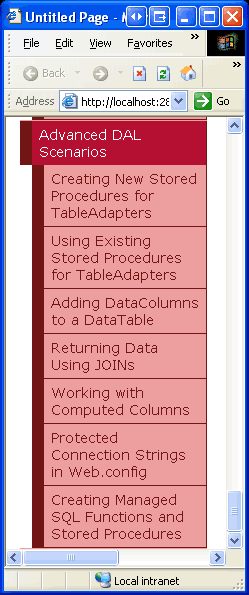 The Site Map Now Includes Entries for the Advanced DAL Scenarios Tutorials