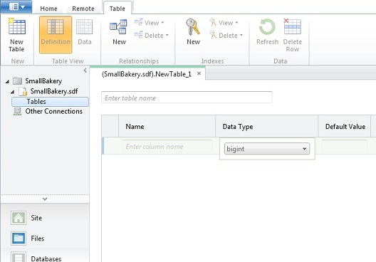 [Screenshot shows Web Matrix opening the table designer.]