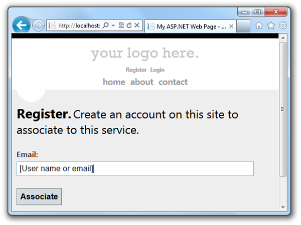 Screenshot shows the user name or email field on the registration page.