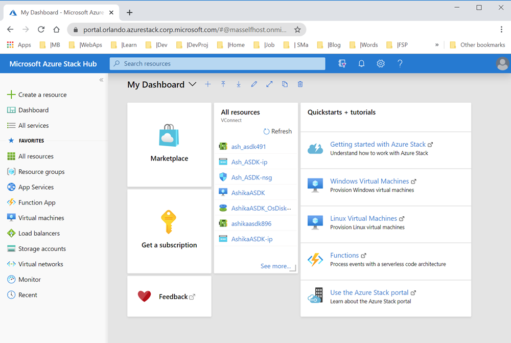 Screen capture of the Azure Stack Hub user portal