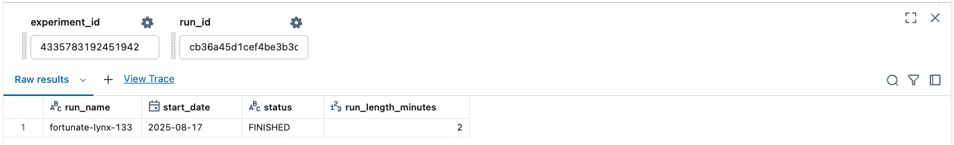 Query results run information