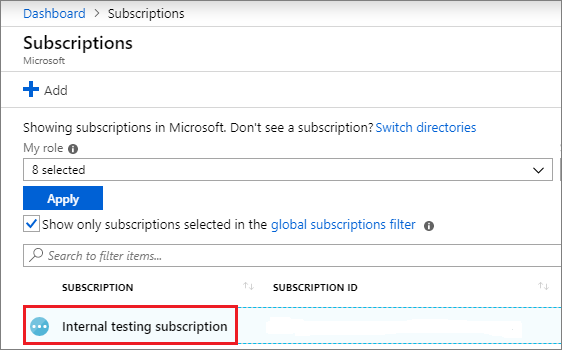 Select subscription for assignment.