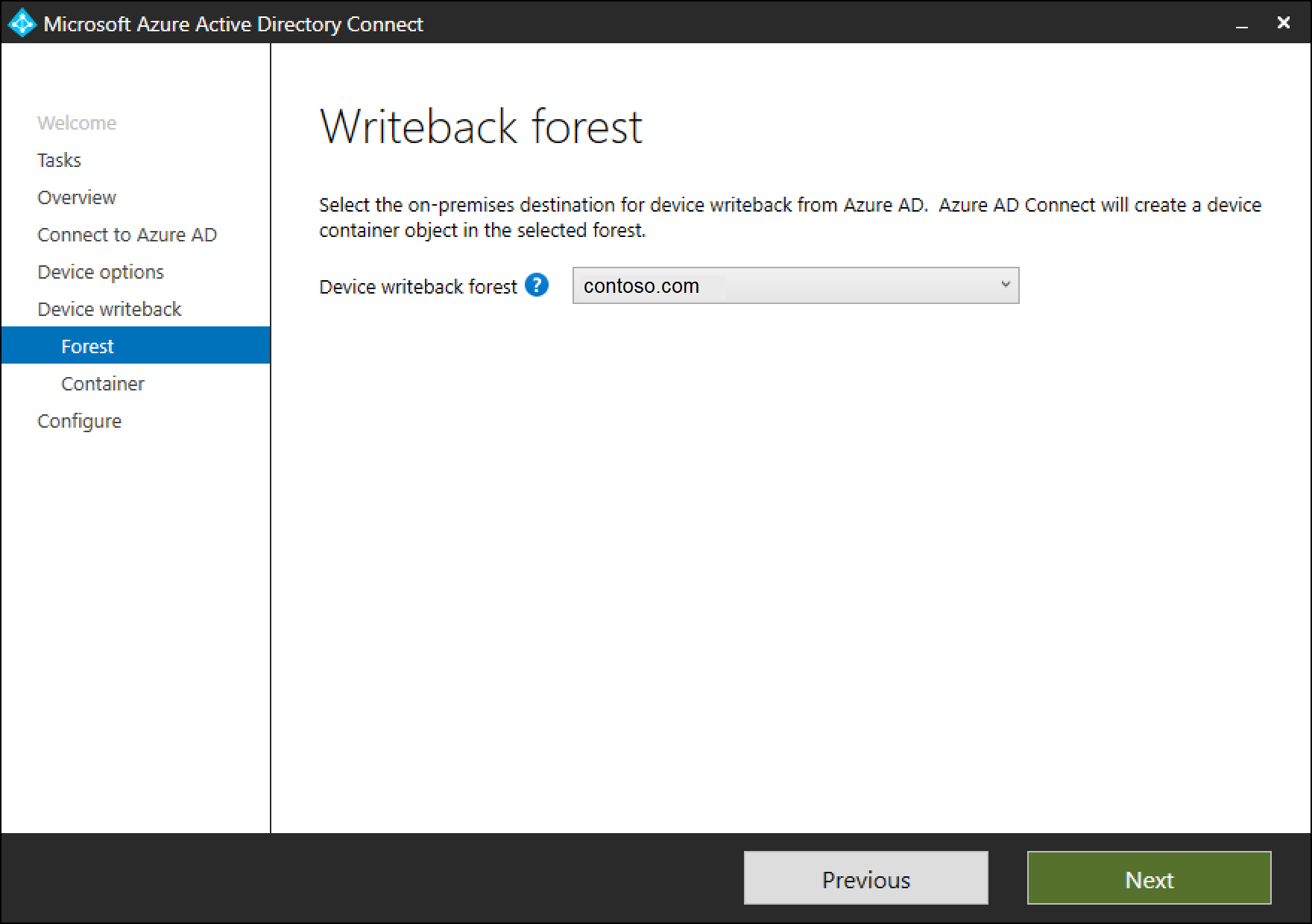 Custom Install device writeback target forest