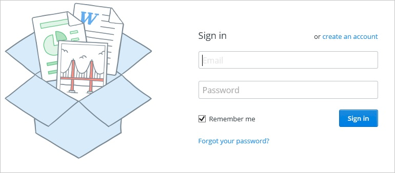 Screenshot that shows the "Dropbox Business Sign in" page.