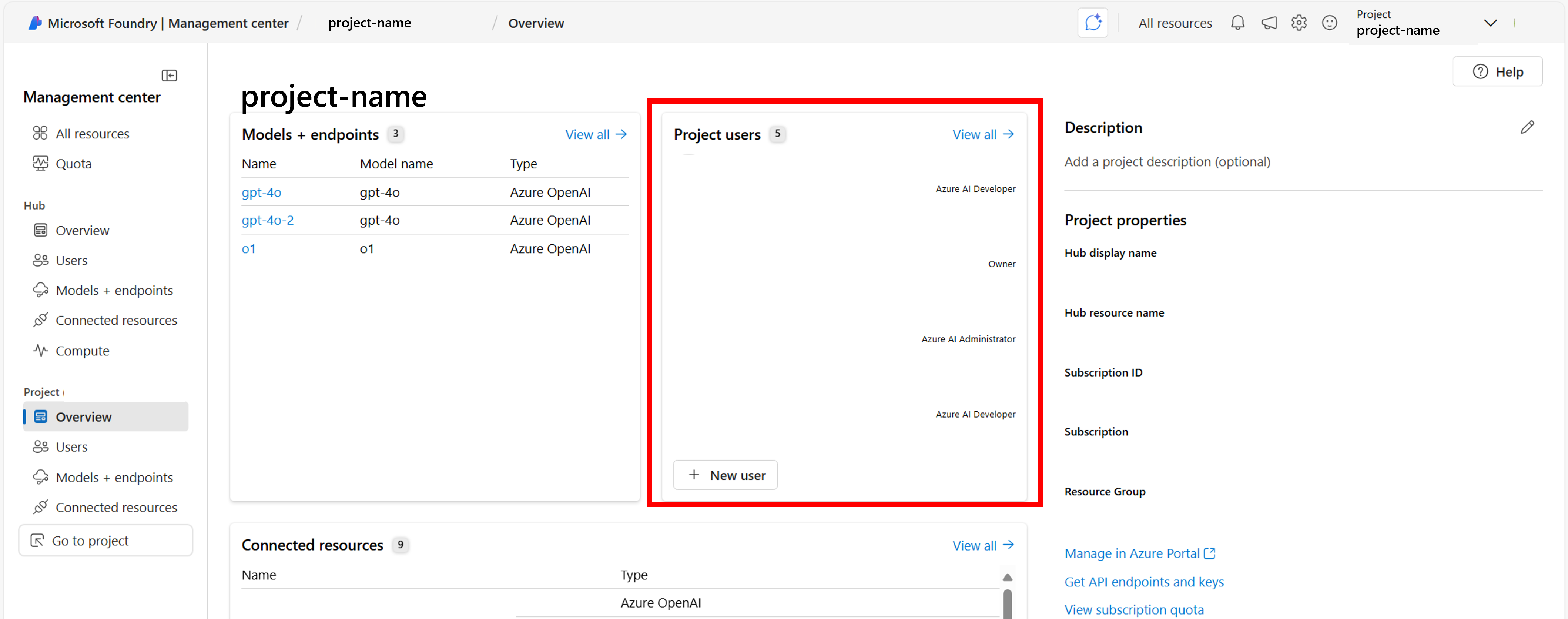 Screenshot of Project users section of management center.
