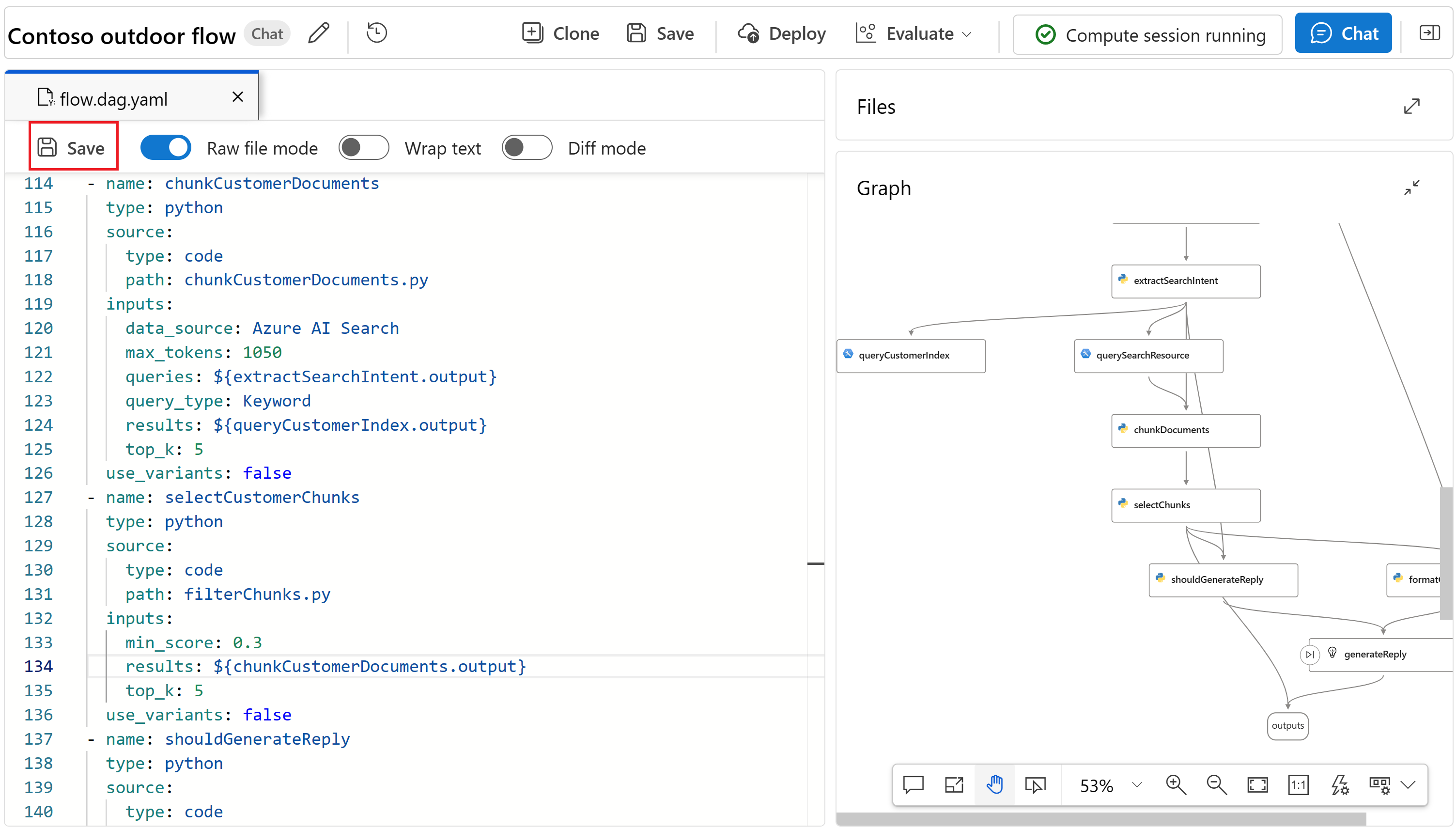 Screenshot of the option to save the yaml file in raw file mode.