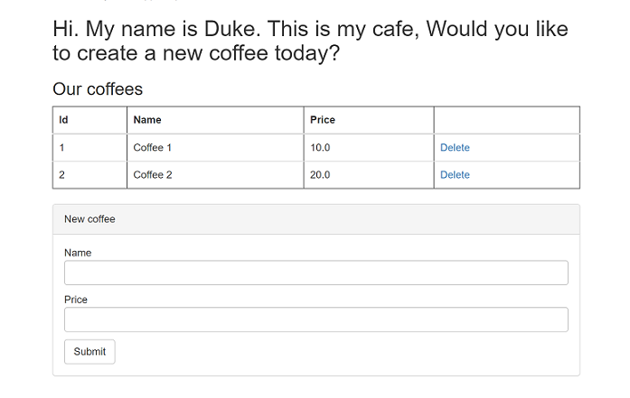 Screenshot of a Java liberty application successfully deployed on AKS.