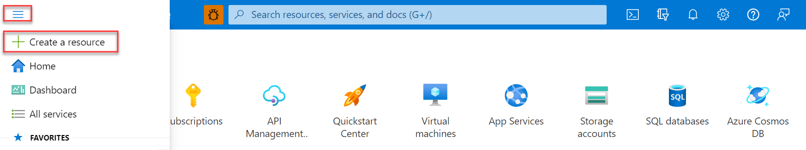 Select Create a resource.