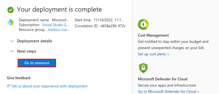 A screenshot showing how to open the management page of the new managed identity.