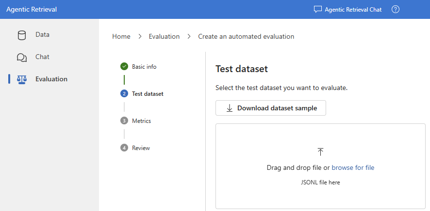 Screenshot of the test dataset tab  where you can download a template and update the dataset.