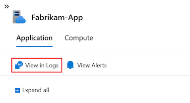 Screenshot that shows how to select the View in Logs (Analytics) option in the node details pane.