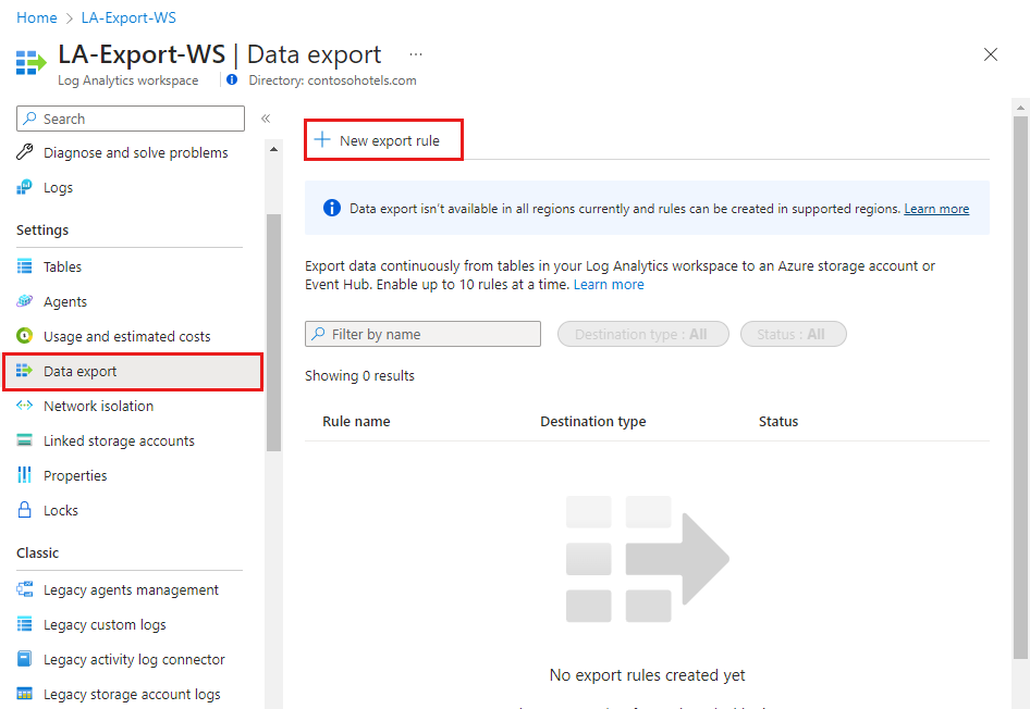 Screenshot that shows the data export entry point.