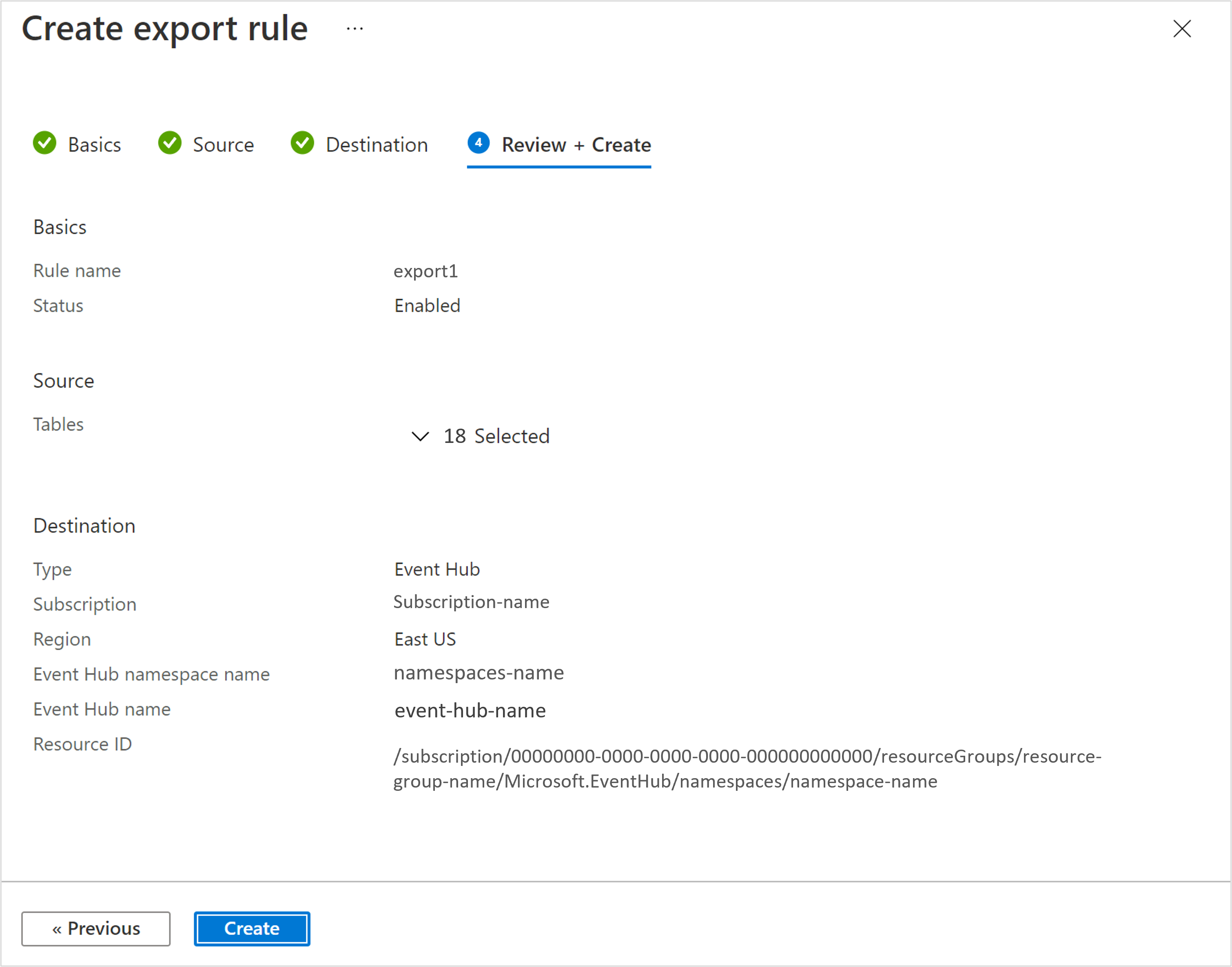 Screenshot of data export rule configuration.