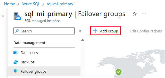 Screenshot of adding a failover group page in Azure portal.