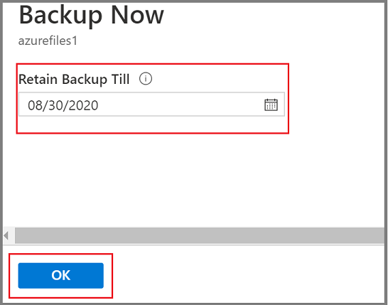 Screenshot shows the option how to retain backup date.
