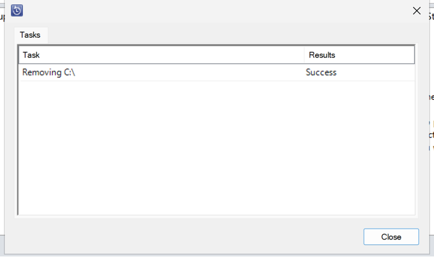 Screenshot that shows the delete inactive protection success confirmation.